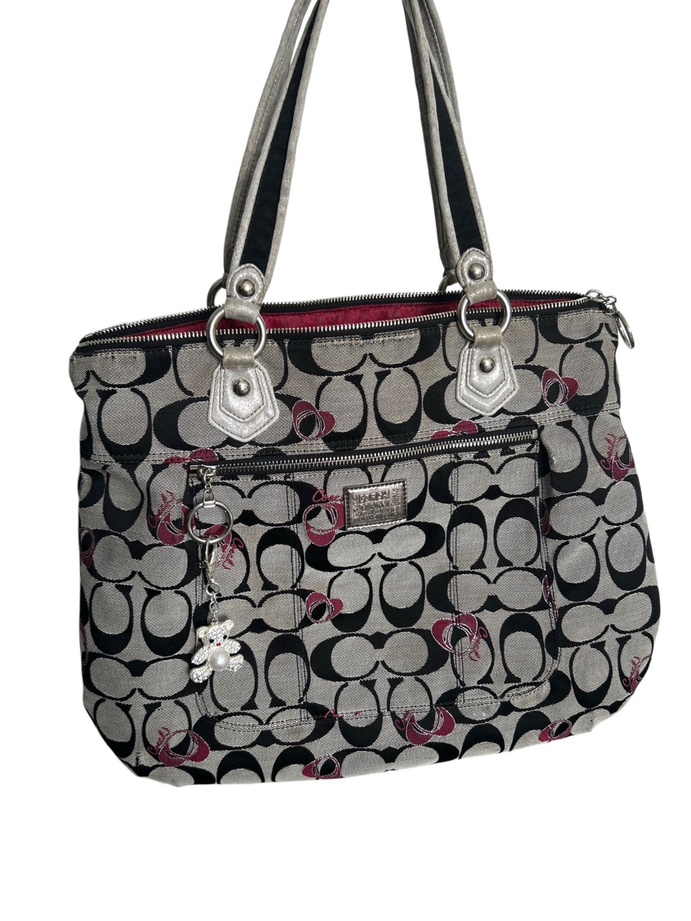 Coach Poppy Pop Signature Heart Glam Tote Bag with magenta interior
